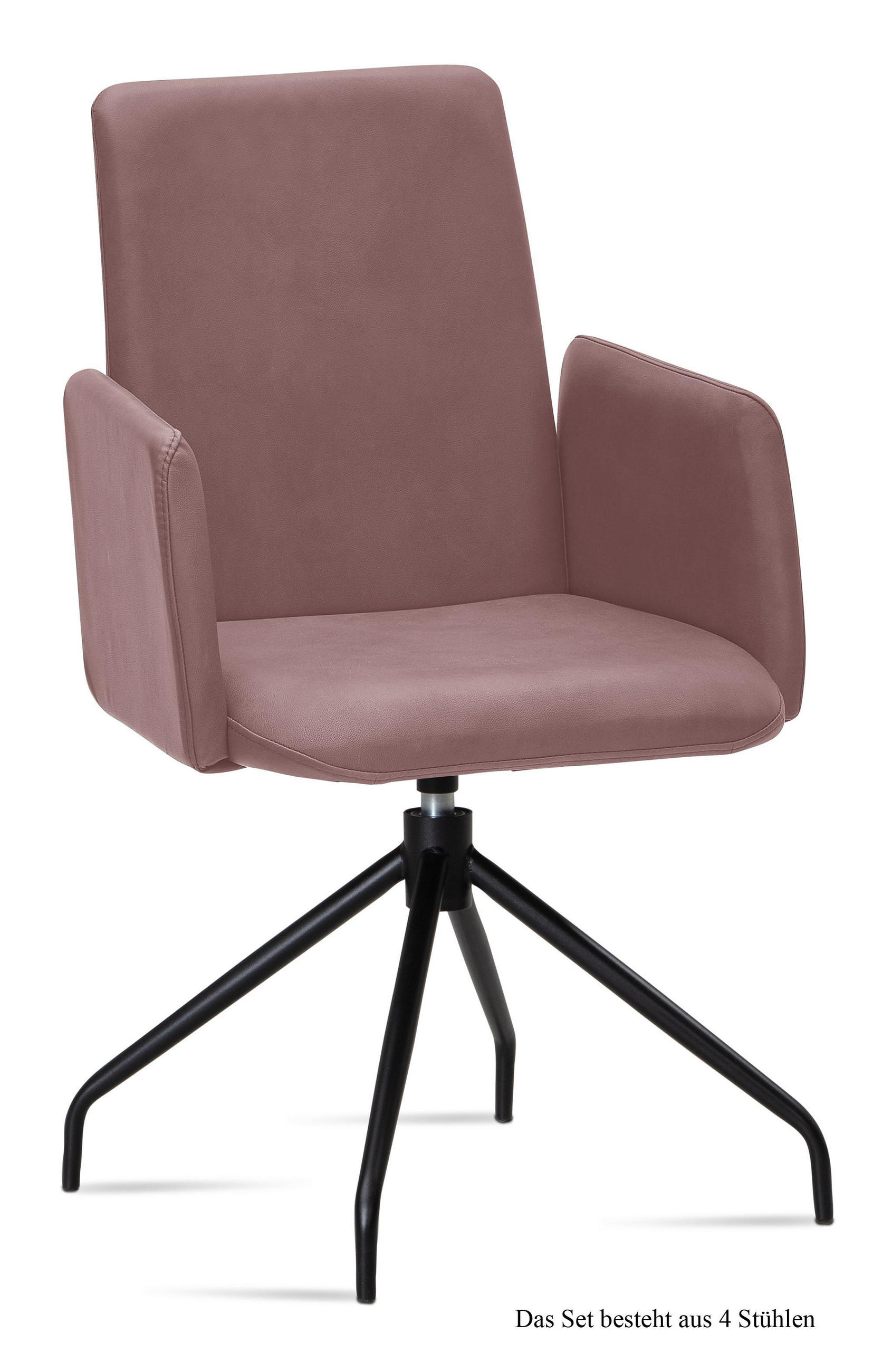 ARMLEHNSTUHL drehbar (4er-Set) Djanna 52x92x60 Schwarz/Rosewood - Dunkelrosa/Schwarz, Kunststoff (60/92/52cm) - 58aufmkessel