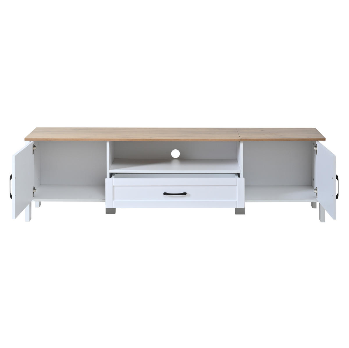 TV sestava 180/40/50 cm z MDF s nástěnnou vitrínou, 4 skříňky a zásuvkou, Bílá - bílá, kompozitní dřevo (180/50/40cm) - Redom