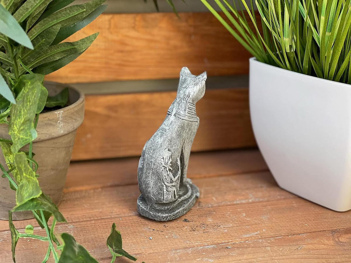 STEINFIGUR kleine Katze Bastet Göttin frostfest Steinguss - Grau, Stein (4/12/6cm) - stoneandstyle