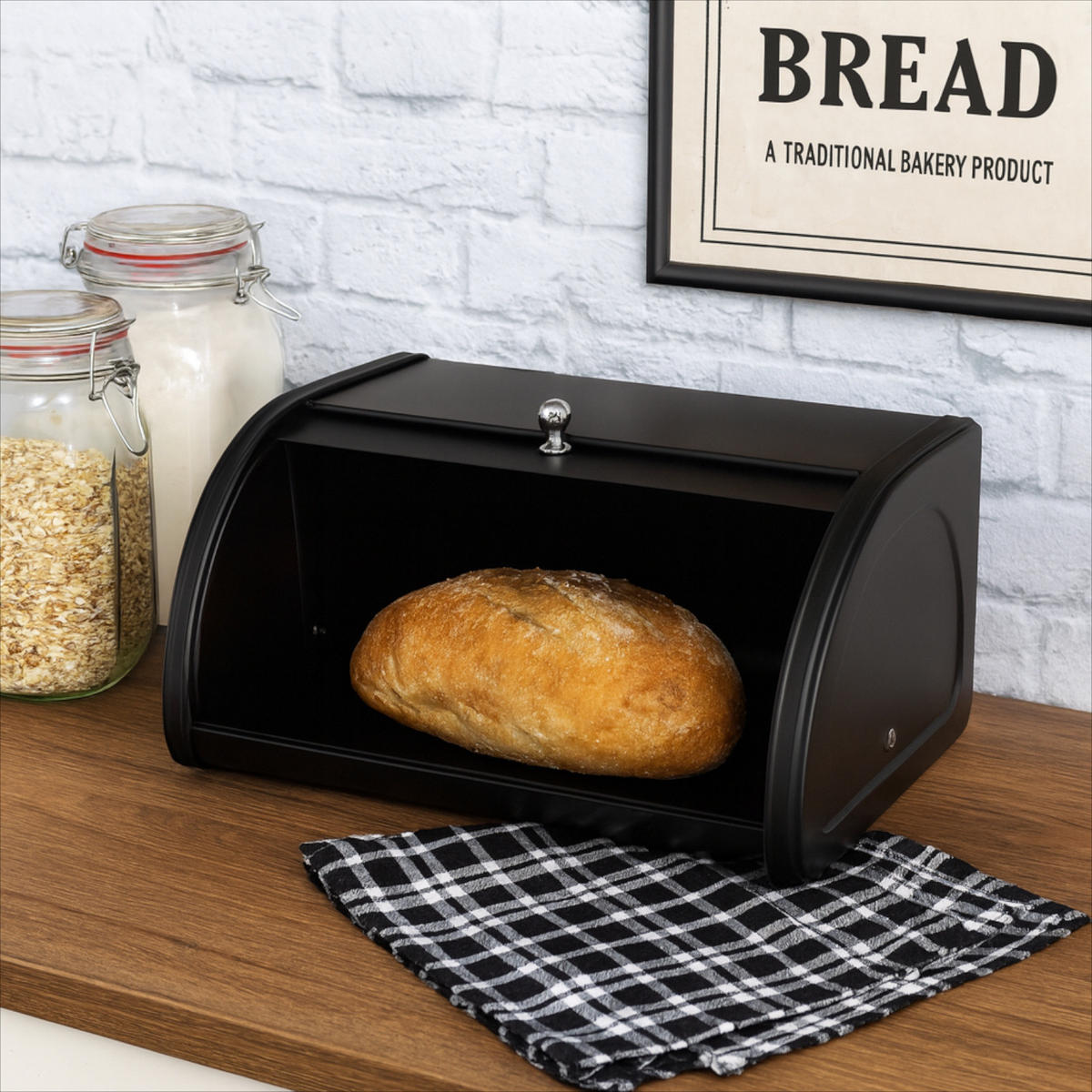 BROTKASTEN Metall Schwarz rolltop 31,5x26x17 cm - Schwarz, Metall (31.5/17/26cm) - Begryf