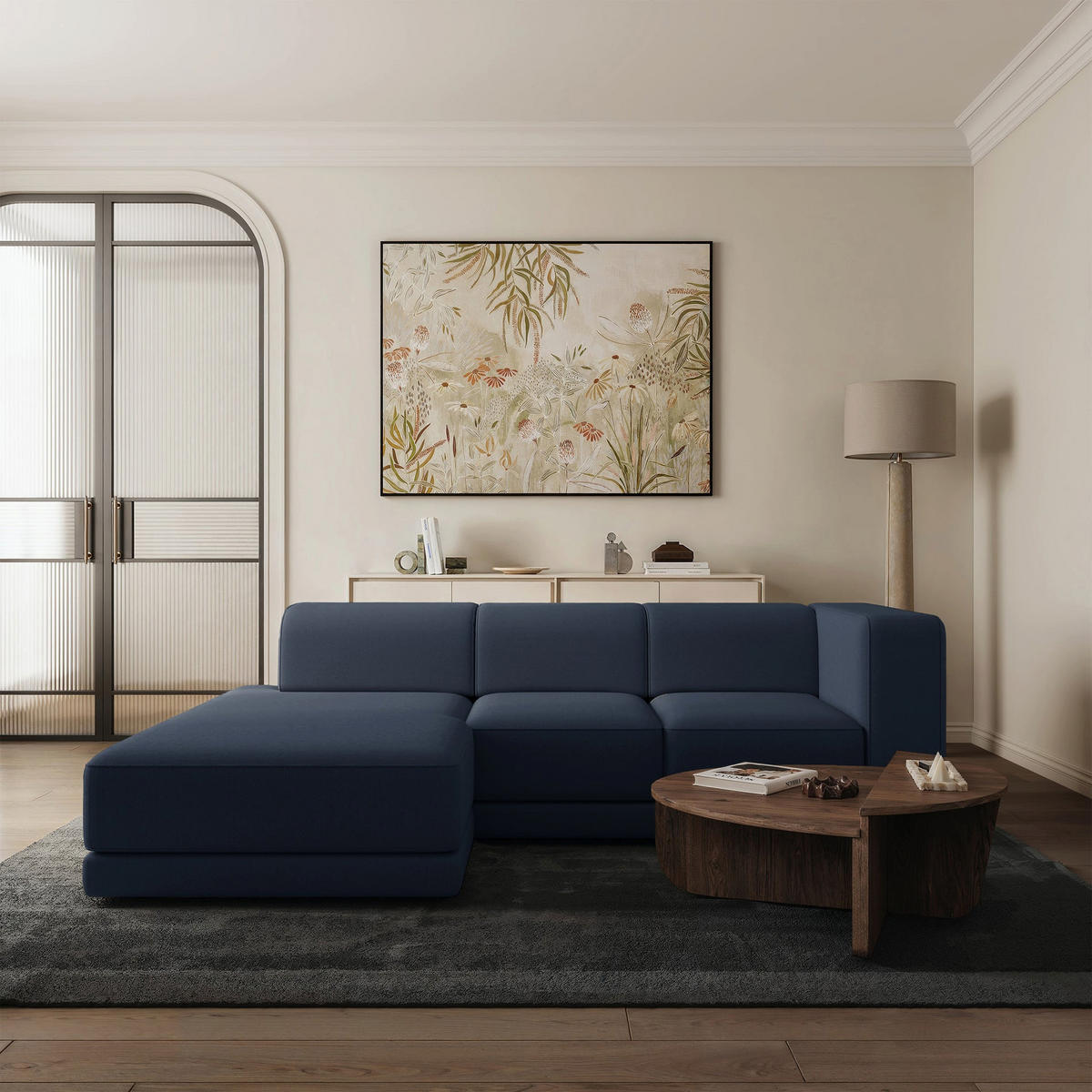 ECKSOFA Novals L-Form, 4-Sitzer, links 278 cm - Schwarz/Dunkelblau, Holz/Kunststoff (278/168cm) - Selsey