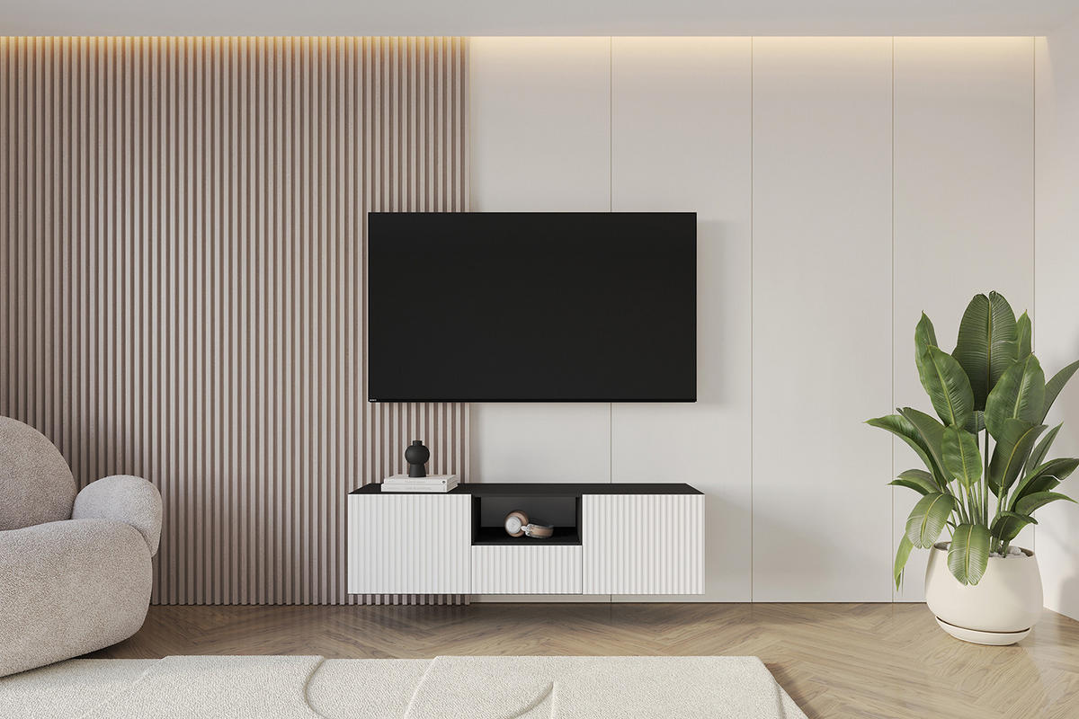 LOWBOARD NOA-2-W 140x40x41 cm - Schwarz / Weiß - Weiß, Holzwerkstoff (140/40/41cm) - ALTDECOR