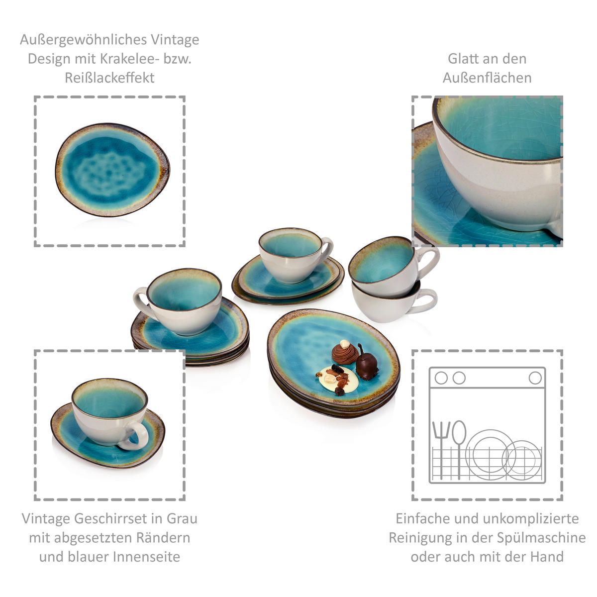 KAFFEESERVICE CAPRI - 12 teilig aus Steingut - Pastellblau, Keramik (31/24/24cm) - Sänger