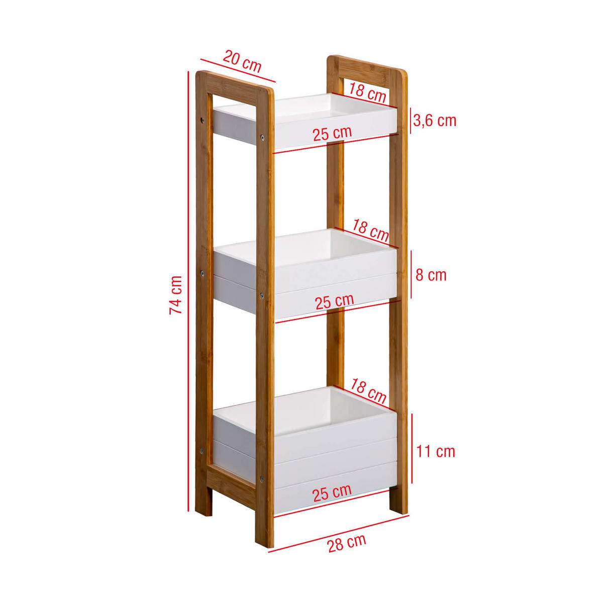BADEZIMMERREGAL Weiß 20/28/74 cm - Weiß, Holzwerkstoff (20/74/28cm) - Mobili Rebecca