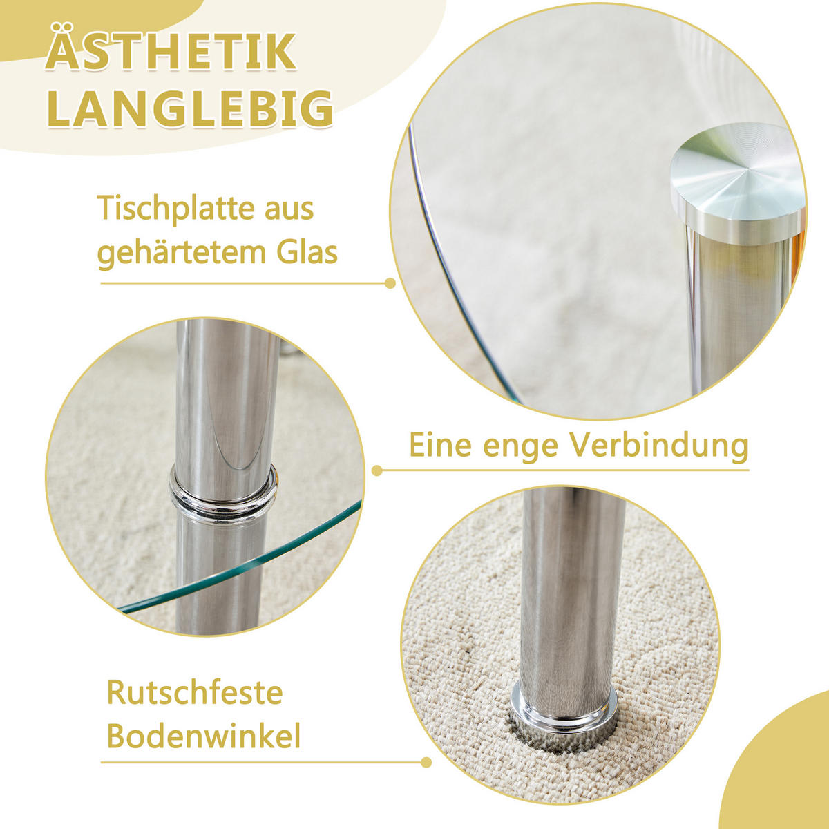 COUCHTISCH in Silver zweistufiger Glascouchtisch mit leichtem Luxusdesign für Wohnzimmer, B70/T70/H42 cm - Transparent/Silberfarben, Glas/Holzwerkstoff (70/70/42cm) - STILVORA
