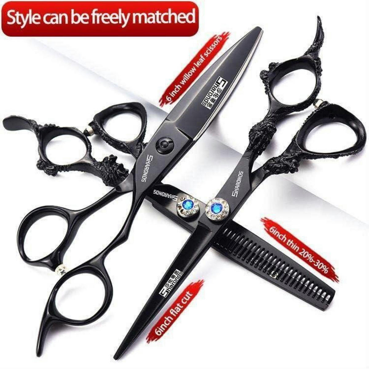 FRISEURSCHEREN Set 6 Zoll 3-teilig Edelstahl - Schwarz, Metall (5/1/15.2cm)
