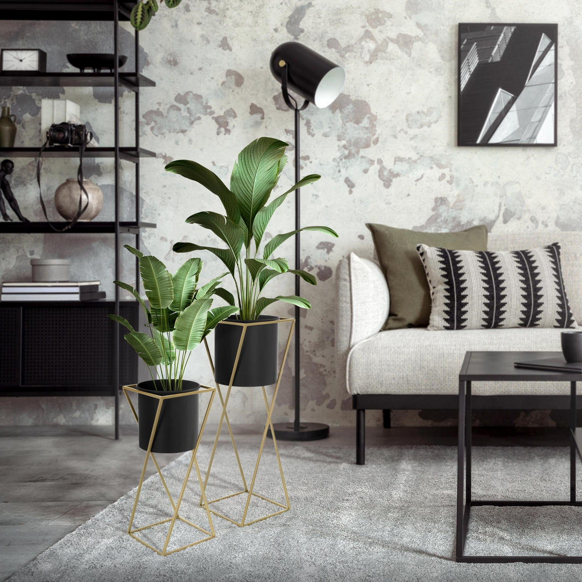 BLUMENSTÄNDER 2er Set - Goldfarben, Metall (24/24/70.5cm) - ML-DESIGN