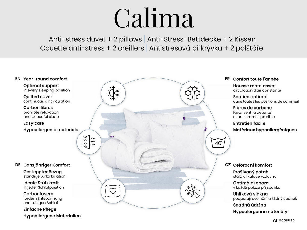 GANZJAHRESBETTDECKE Anti-Stress-Effekt CALIMA 200/220 mit Kopfkissen 80/80 - Weiß, Textil (200/220cm) - MKS