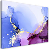 BILD auf Leinwand, Abstraktion in Blau und Lila mit Gold - Multicolor, Textil (90/60cm) - Feeby