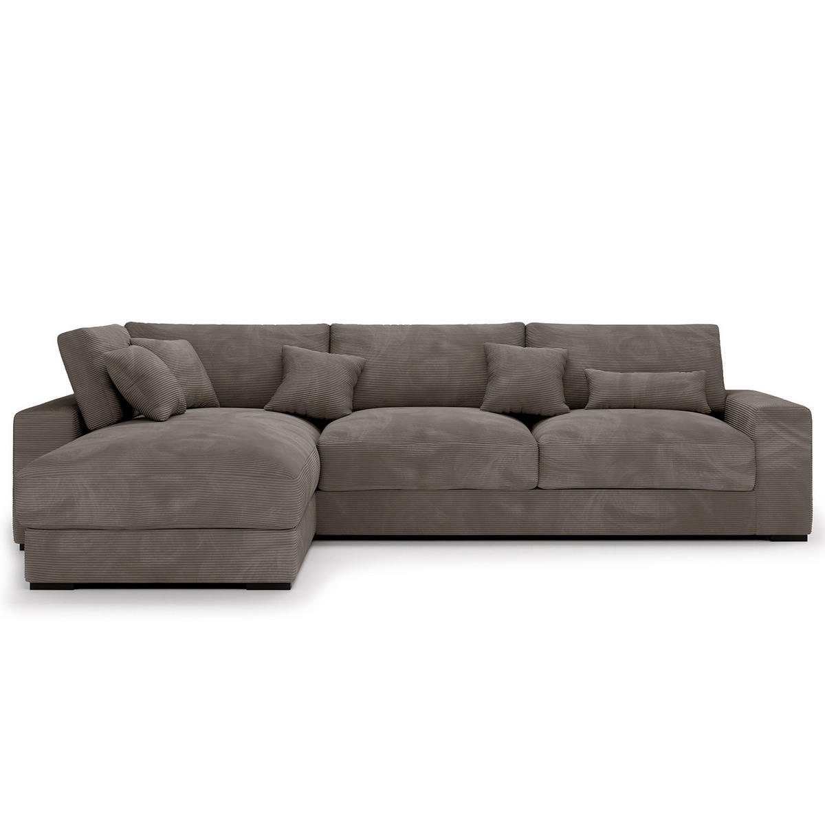 ECKSOFA mit Longchair - Schwarz/Braun, Kunststoff/Textil (340/205cm) - home24