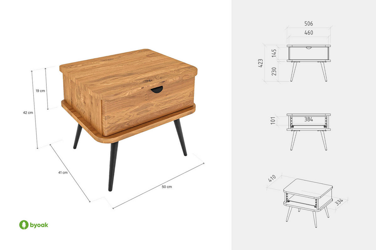 NACHTTISCH LINA - Wildeiche, Holz (50/42/41cm) - byoak