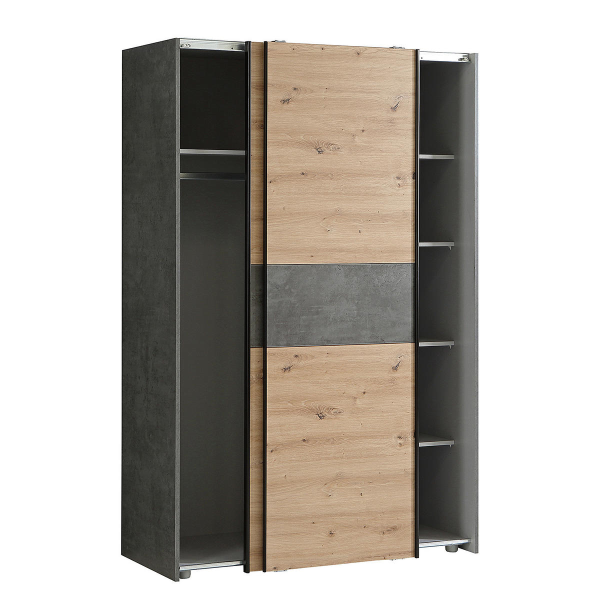 SCHWEBETÜRENSCHRANK - Anthrazit/Eiche Artisan, Holzwerkstoff/Metall (120/191/61cm) - home24