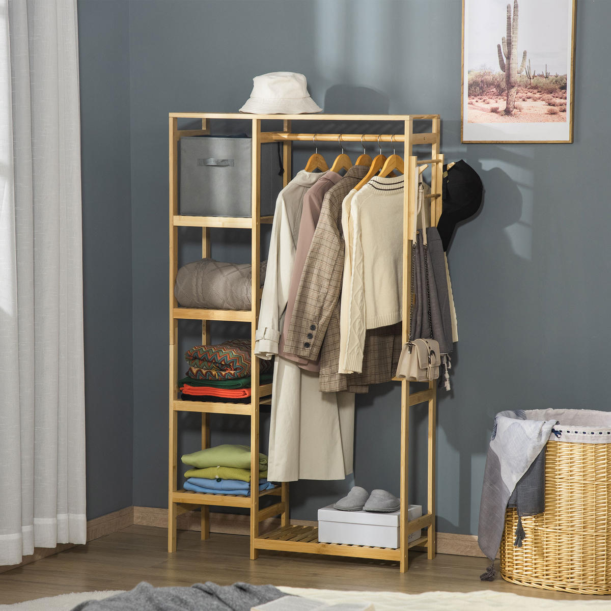 KLEIDERSTÄNDER aus Bambus 90/30/155 cm - Naturfarben, Holz (90/155/30cm)