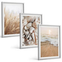 BILDER SET 3er Set - 40x60 cm Silberner Rahmen - Strandmotive, Muscheln, Wellen - Silberfarben, Kunststoff (40/60cm) - TULUP