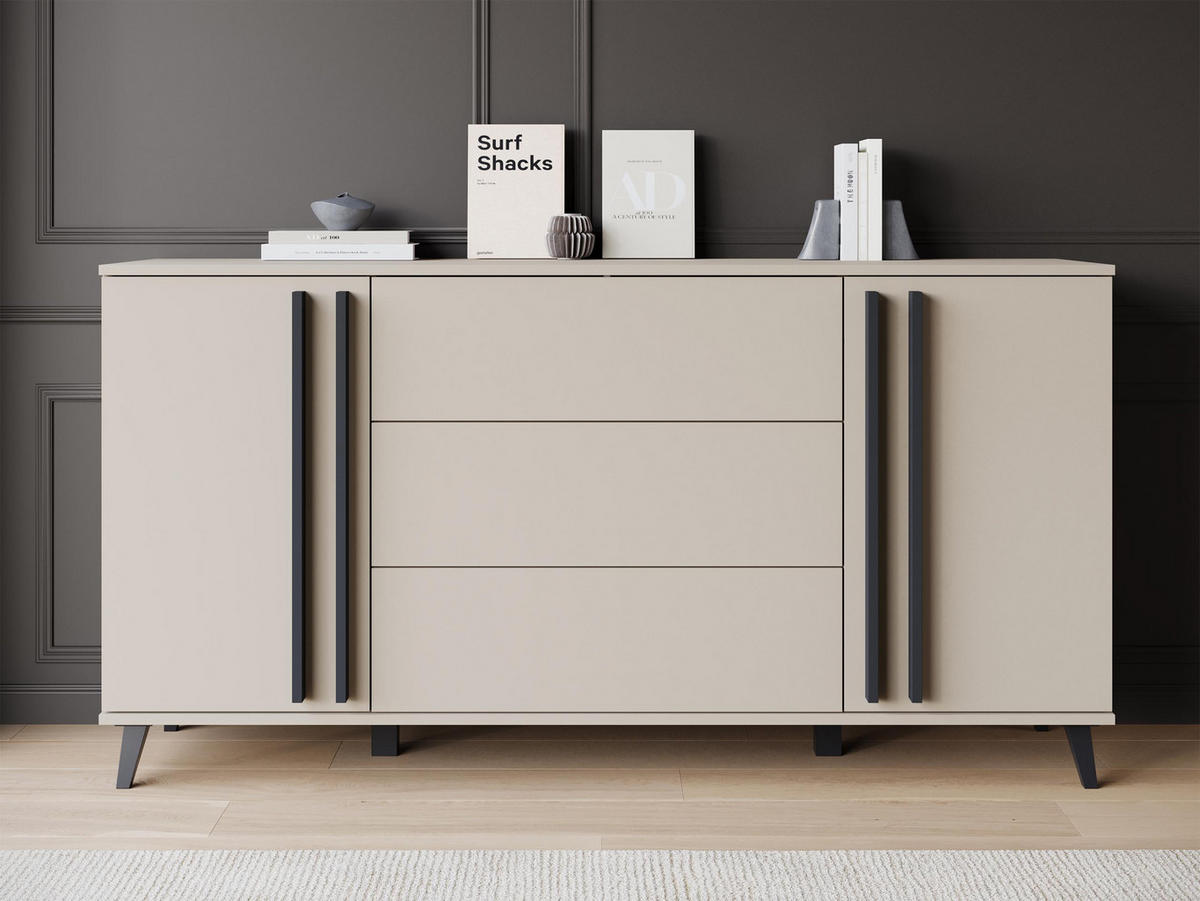 SIDEBOARD Helsinki 150 - Beige/Schwarz, Holzwerkstoff/Kunststoff (150/78/40cm) - MIRJAN24