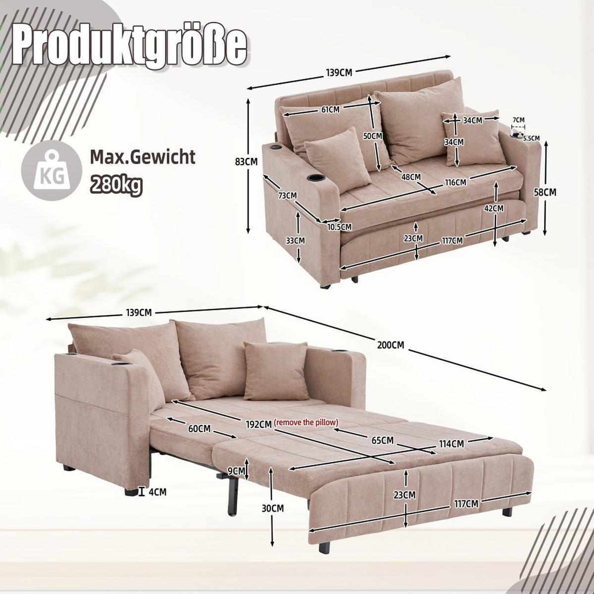SCHLAFSOFA Zweisitzer mit Schlaffunktion,ausziehbar,Chenille,Rosa - Rosa, Textil (73/83/139cm) - LVHOM