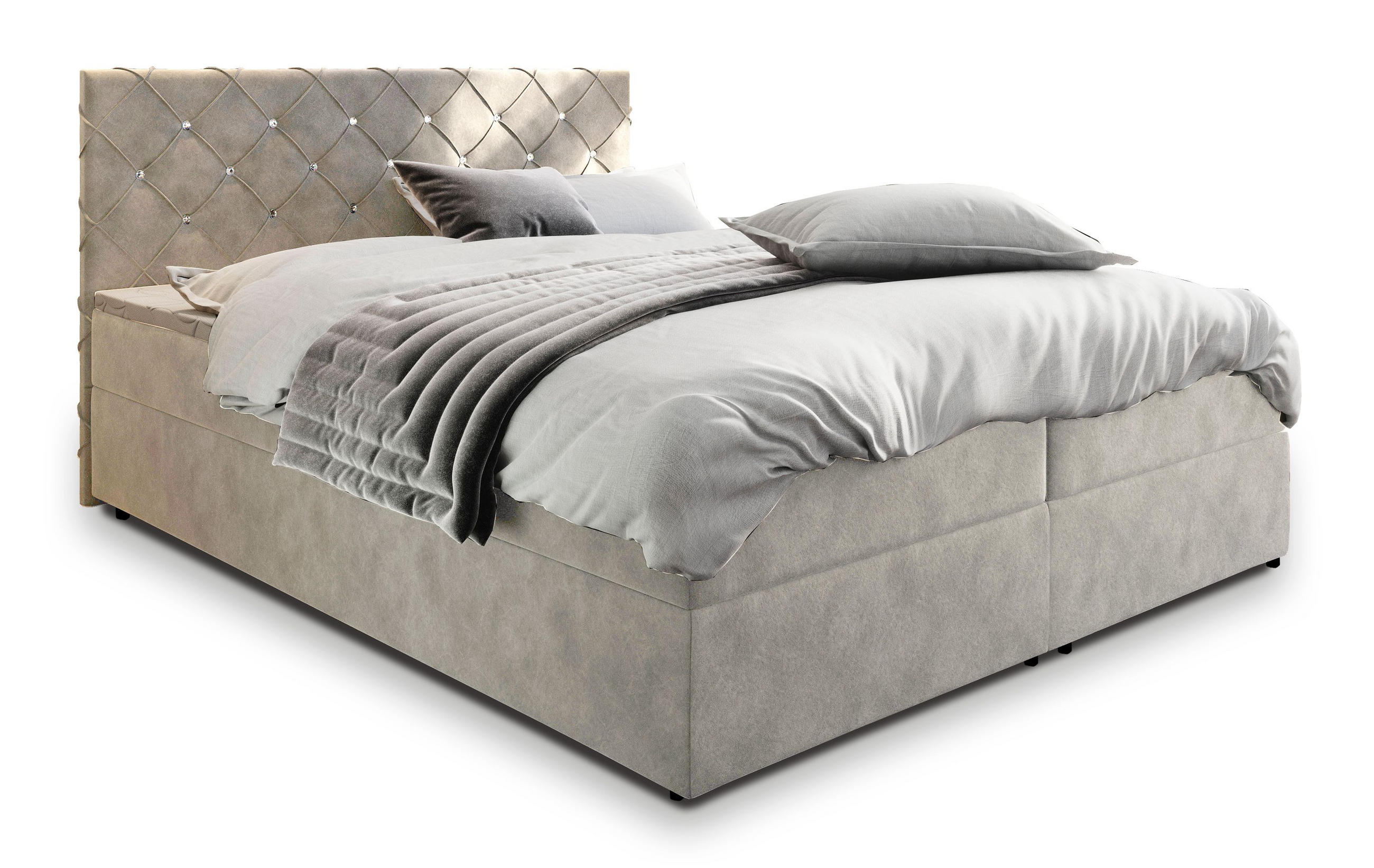BOXBETT RIVA 180x200 cm mit Matratze und Topper - Beige - Beige, Holz (180/200cm) - MASSENO