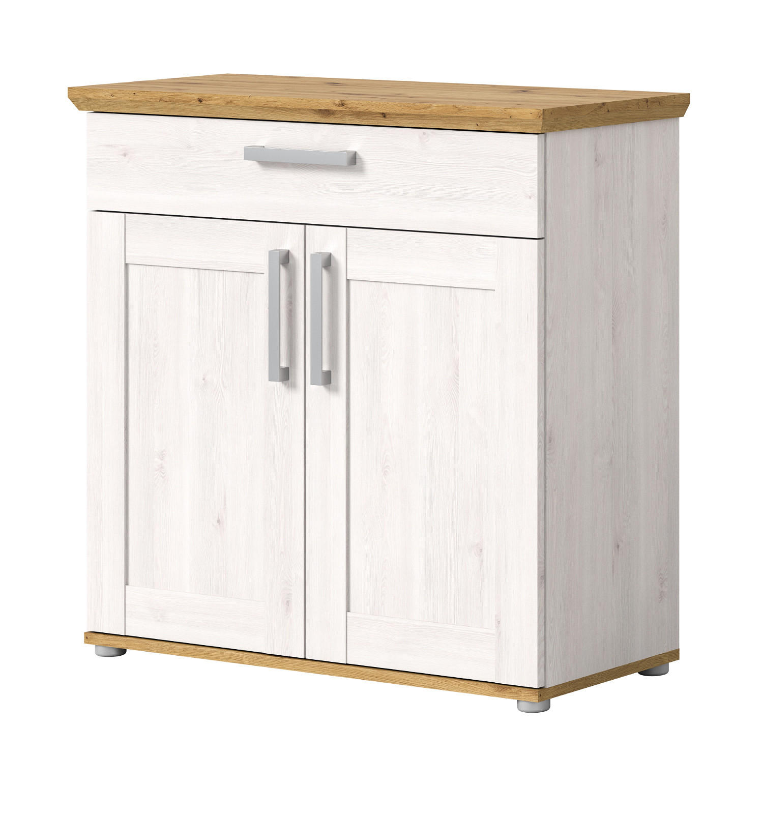 SCHUHSCHRANK weiß Lärche 95 cm, Schuhkommode im Landhaus-Stil - Silberfarben/Weiß, Holzwerkstoff/Kunststoff (95/92/39cm) - Inn.Furn