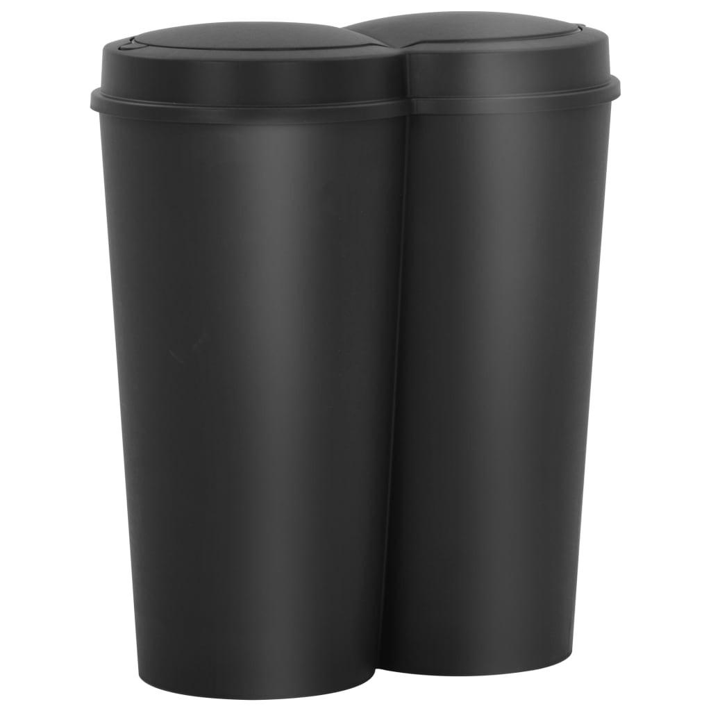 MÜLLEIMERMIT 2 Fächer 2x25L Schwarz - Schwarz, Kunststoff (50/53/30cm) - DELUKE
