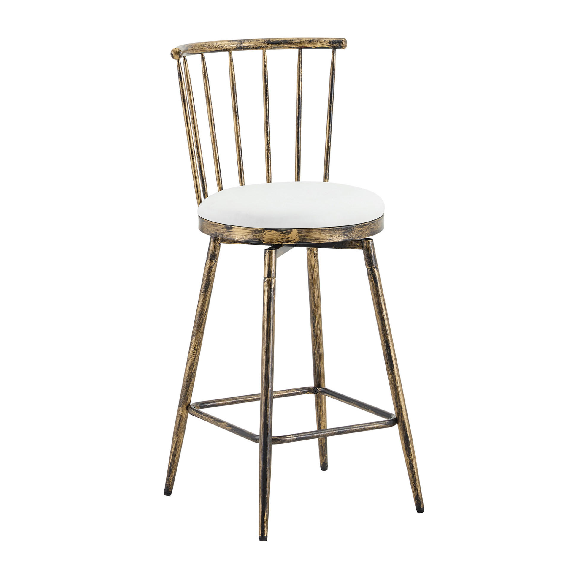 BARHOCKER aus Metall mit gepolstertem Sitz, PU-Bezug und Fußstütze, Braun-Weiß - Braun, Metall (39/96/39cm) - MIVRAY