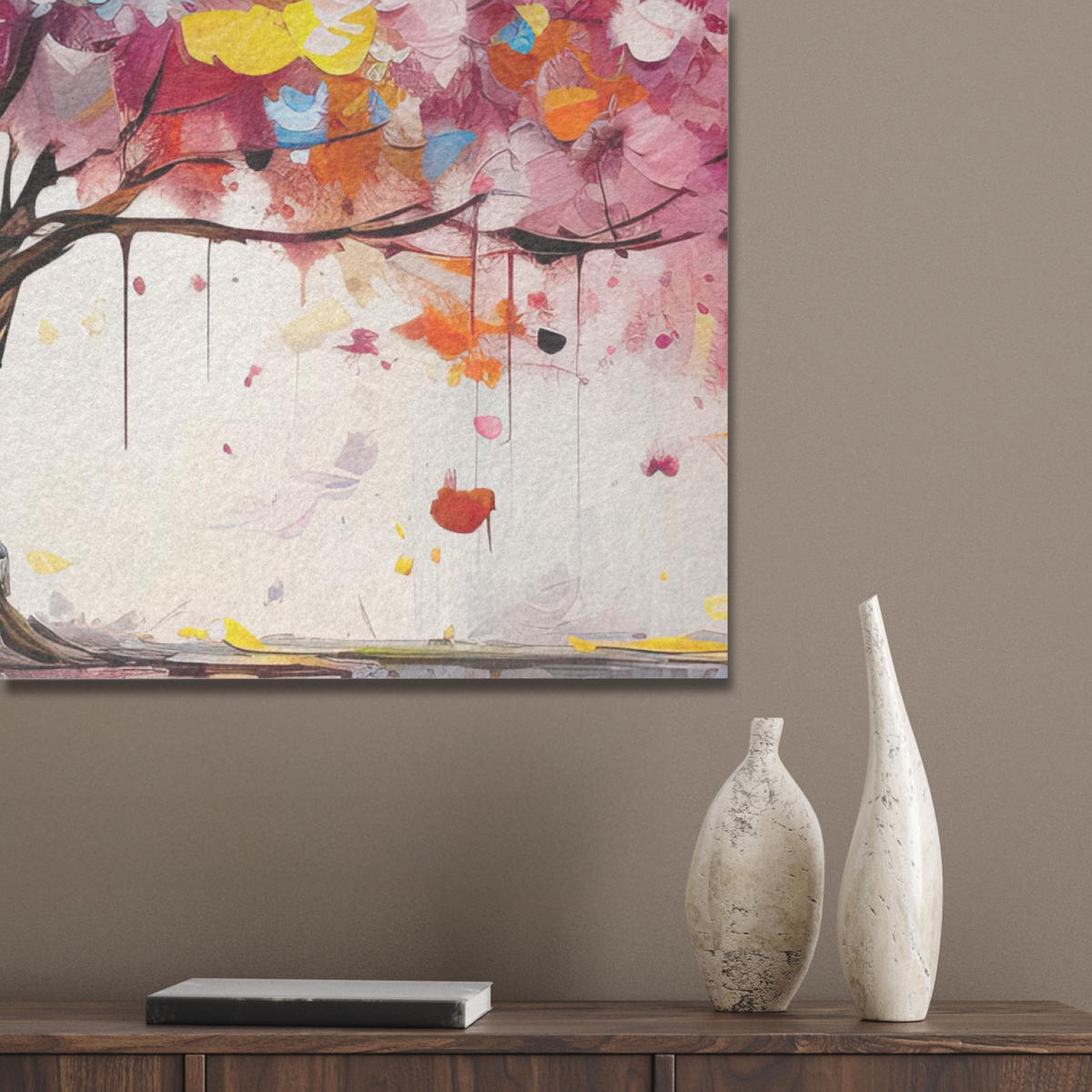 AKUSTIKPANEEL Aquarell - Baum - Kunst - Abstrakt 90x90 cm - Multicolor, Textil (90/0.9/90cm) - MuchoWow