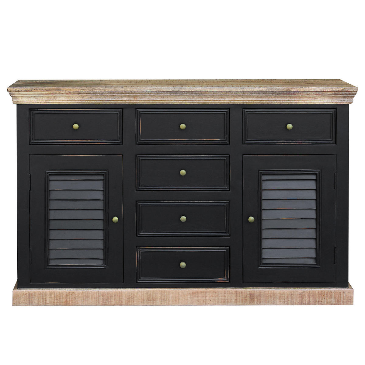 SIDEBOARD - Mango massiv - Schwarz, Holz (140/90/50cm) - home24