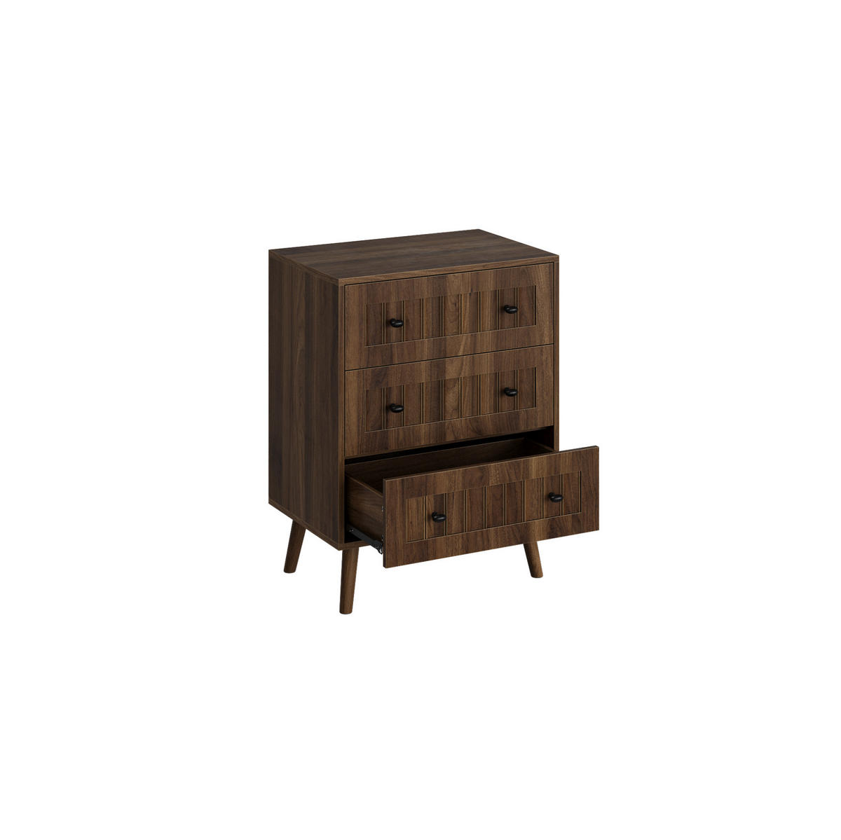 KOMMODE 60/40/79 cm in Walnuss mit 3 Schubladen und Rillenfronten - Walnussfarben, Holzwerkstoff (60/78/40cm) - Flora Grace