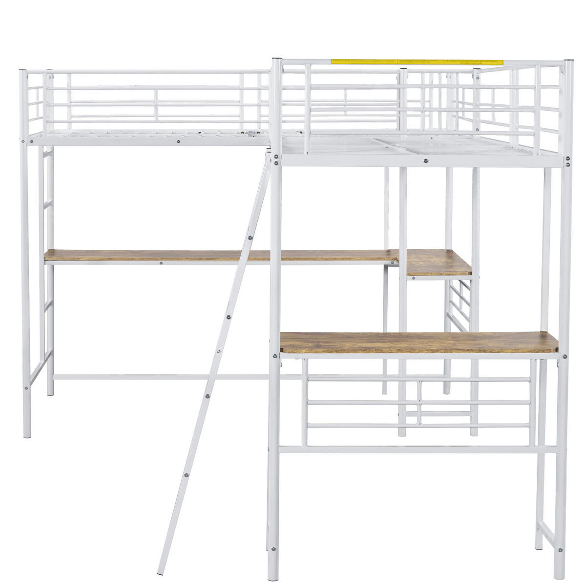 VISOKI krevet 90/200 cm s radnim stolom ispod kreveta, dvostrukim stepenicama i visokim ogradama, Bijela - bijela, metal (140/200cm) - Redom