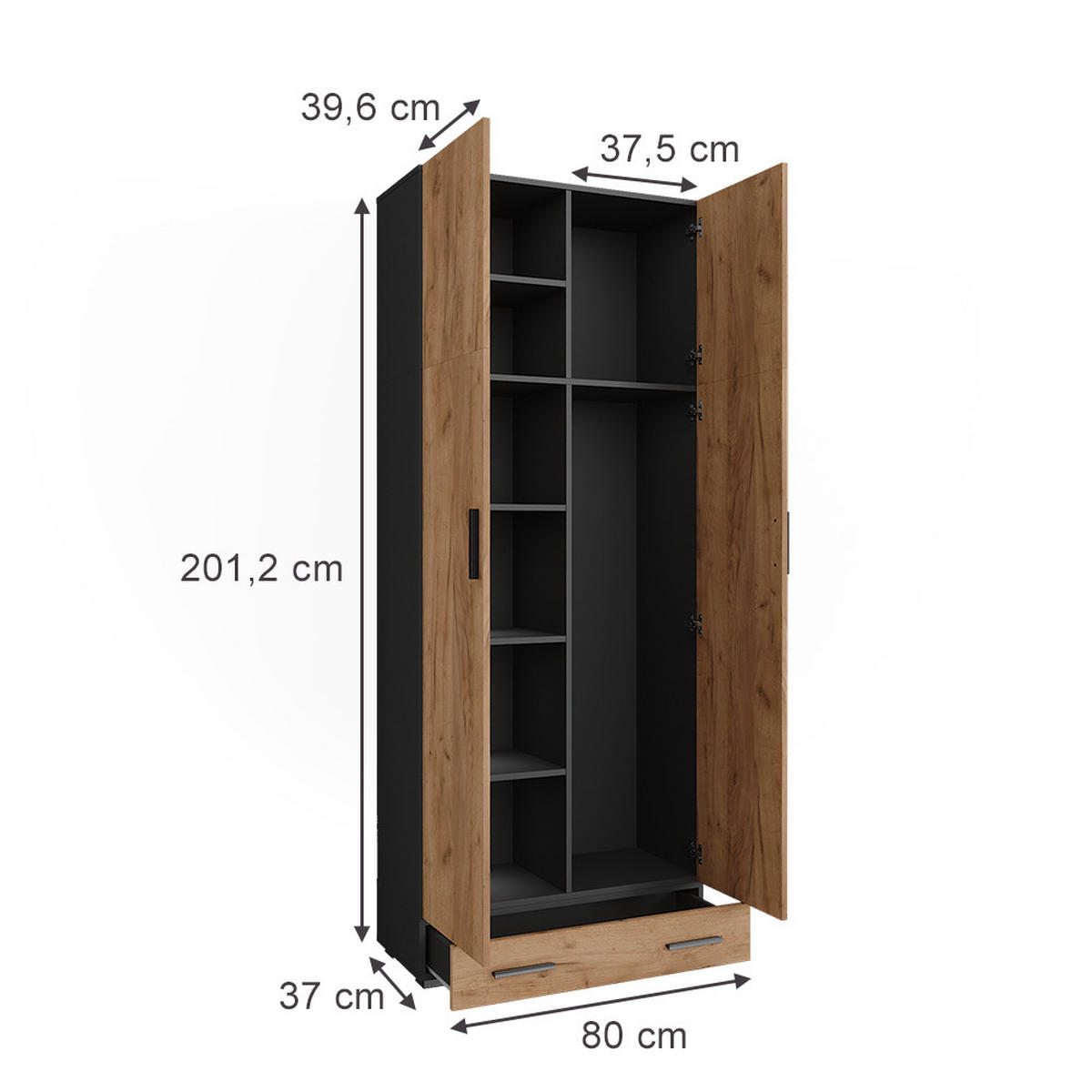 Anthrazit, Holzwerkstoff (80/201.2/37cm) - Vicco
