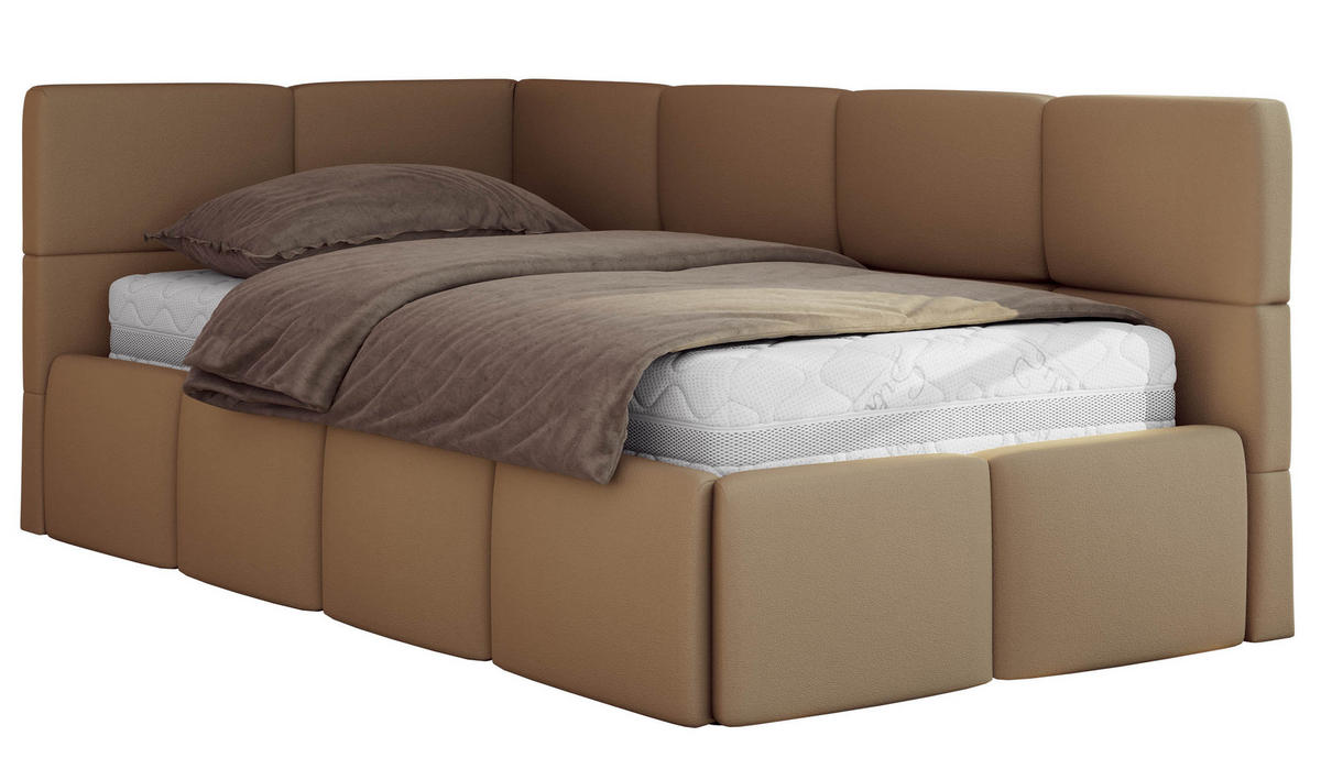 JUGENDBETT ARVO 90/200 - Braun Kunstleder - Multipocket-Matratze - Links Seite - Braun, Textil (90/200cm) - MKS
