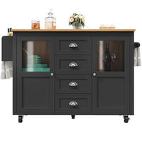 KÜCHENINSEL 137,9/73/92,5 cm schwarz aus MDF/Metall klappbar - Schwarz, Holzwerkstoff (137.9/92.5/73cm) - OKWISH