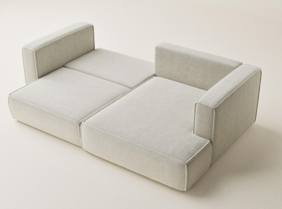 ECKSOFA MIT SCHLAFFUNKTION Velto Creme Chenille-Stoff - Creme/Schwarz, Holz/Holzwerkstoff (250/152cm) - Maison de Reve