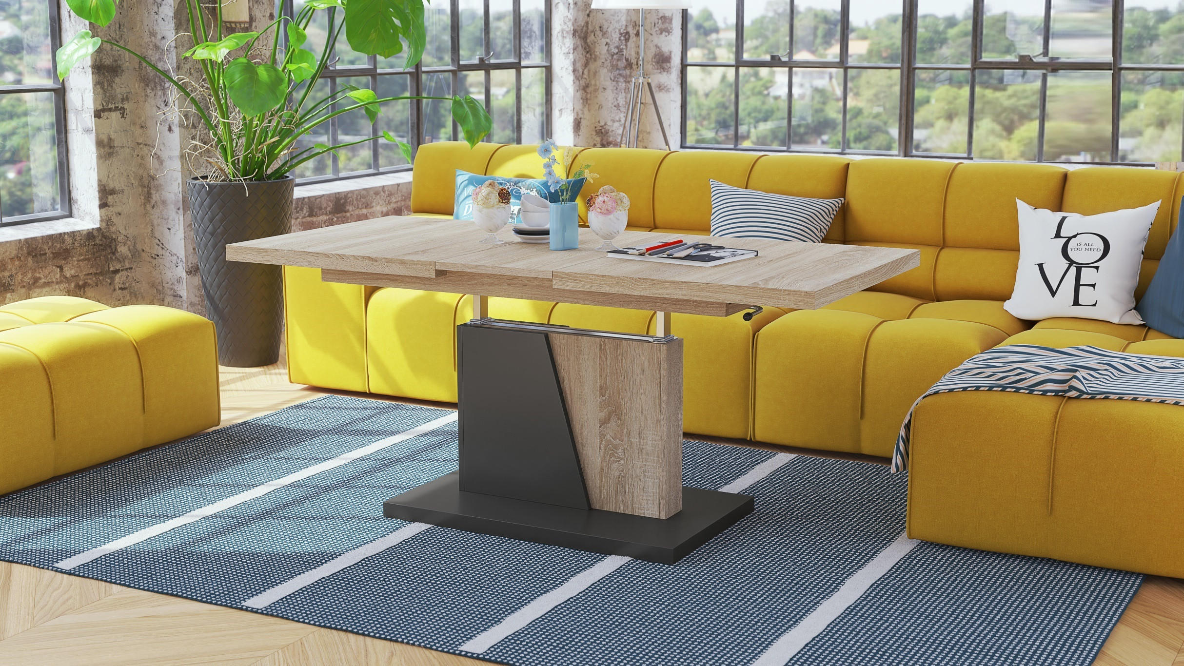 COUCHTISCH rechteckig Sonoma Anthrazit ausziehbar höhenverstellbar - Anthrazit/Sonoma Eiche, Holzwerkstoff (70/120/60cm) - designimpex