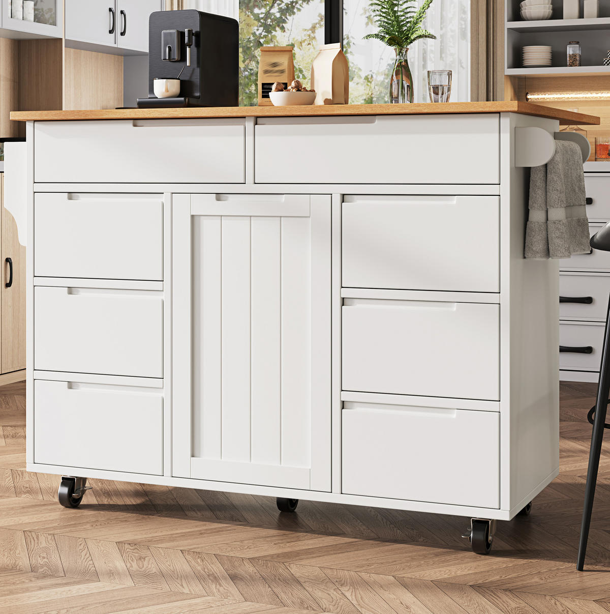 KÜCHENINSEL mit Klapptisch 122 x 74,5 x 91,5 cm Weiß MDF - Weiß, Holz (74.5/91.5/122cm) - Beauniv