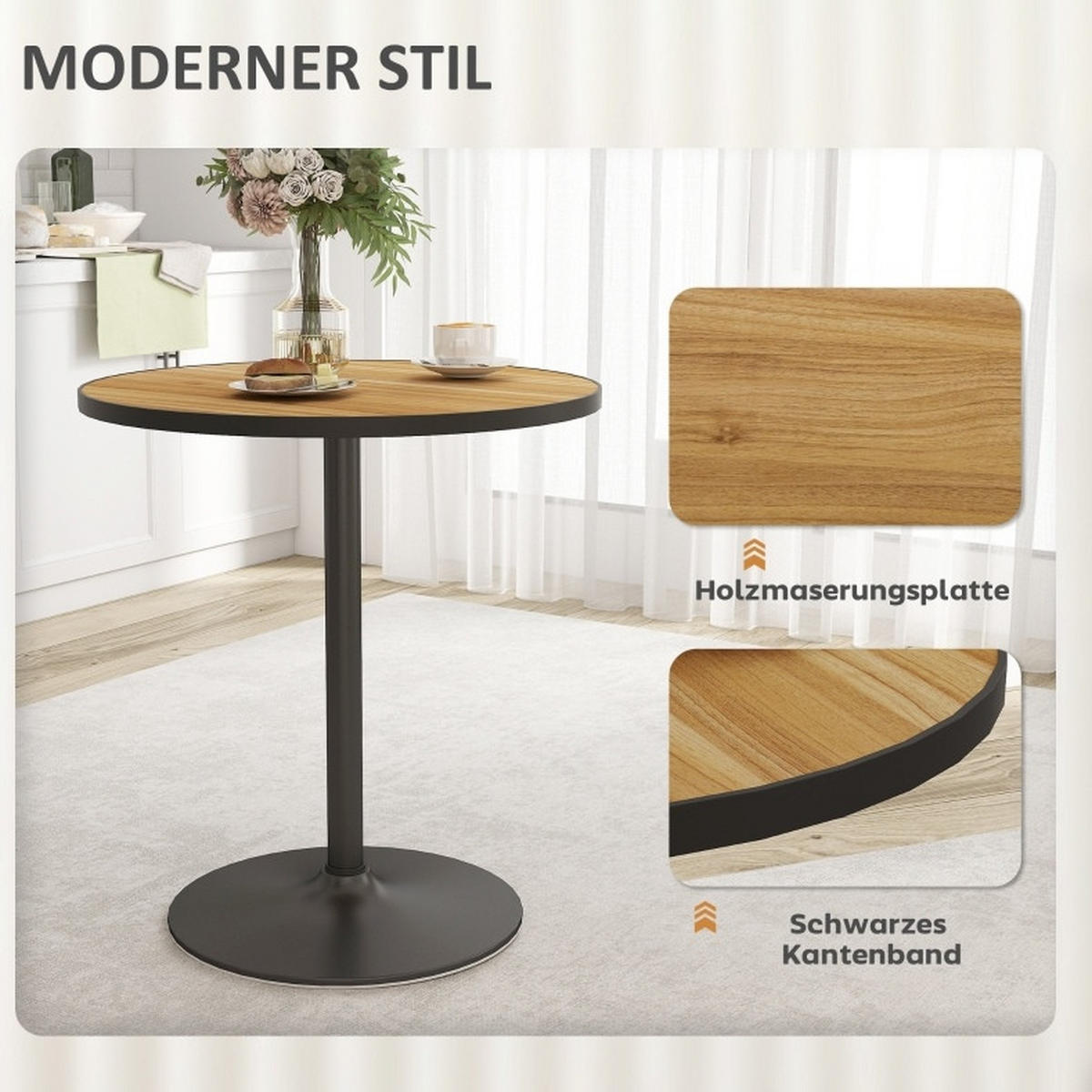ESSTISCH Ø70/76 cm, rund und platzsparend mit stabiler Basis in Holzoptik, Eiche - Eichefarben, Holz (70/70/76cm) - Redom