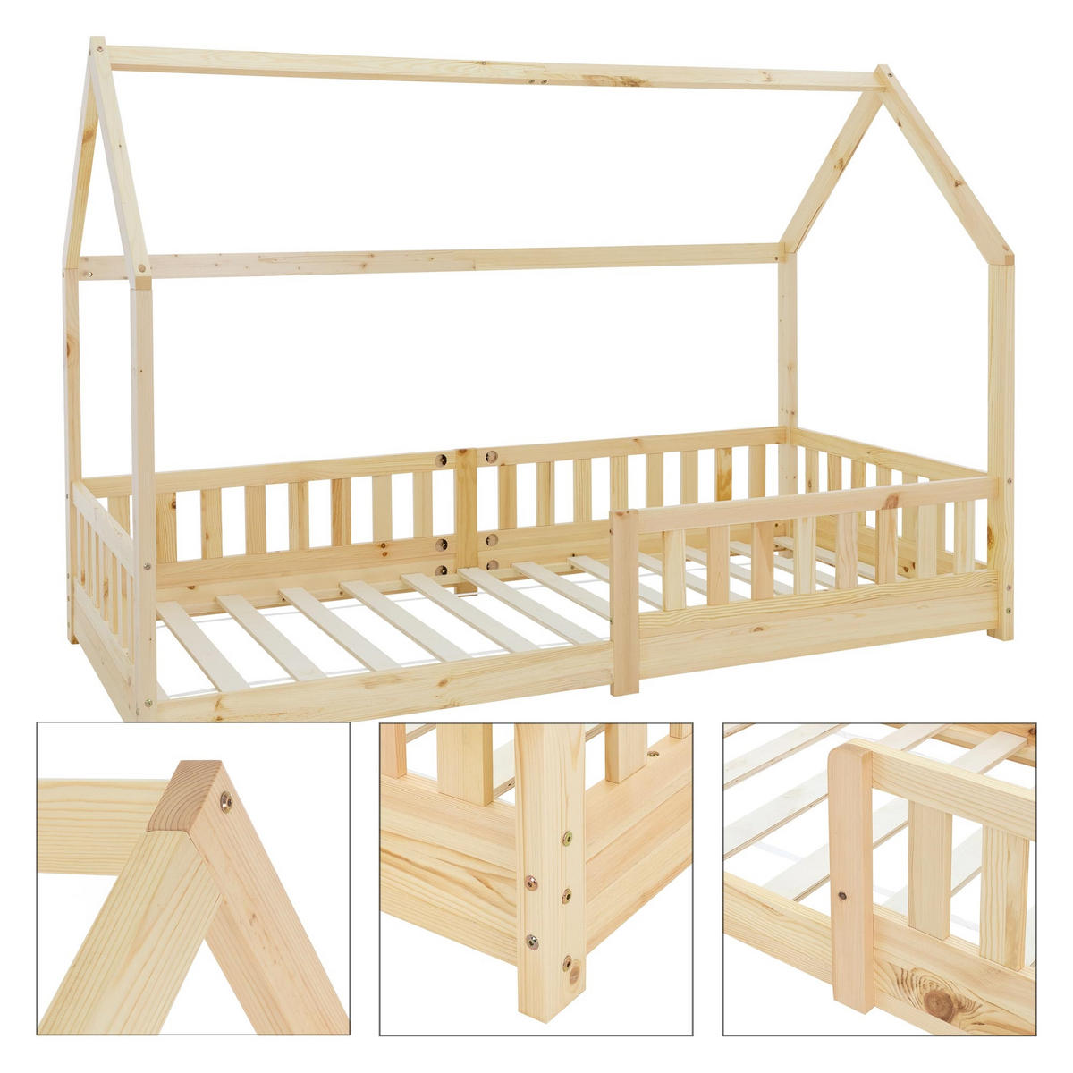 KINDERBETT mit Dach 90x200 cm Natur - Naturfarben, Holz (90/200cm) - ML-DESIGN