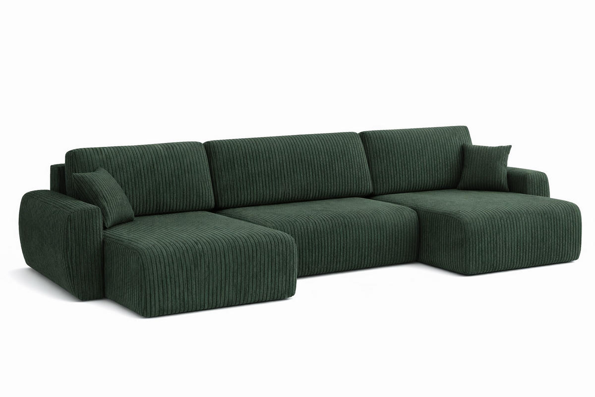 ECKSOFA Mit Schlaffunktion Und Bettkasten U-Form Ariel U, Cordstoff Poso, Grün - Grün, Holz (342/142cm) - Kaiser Möbel
