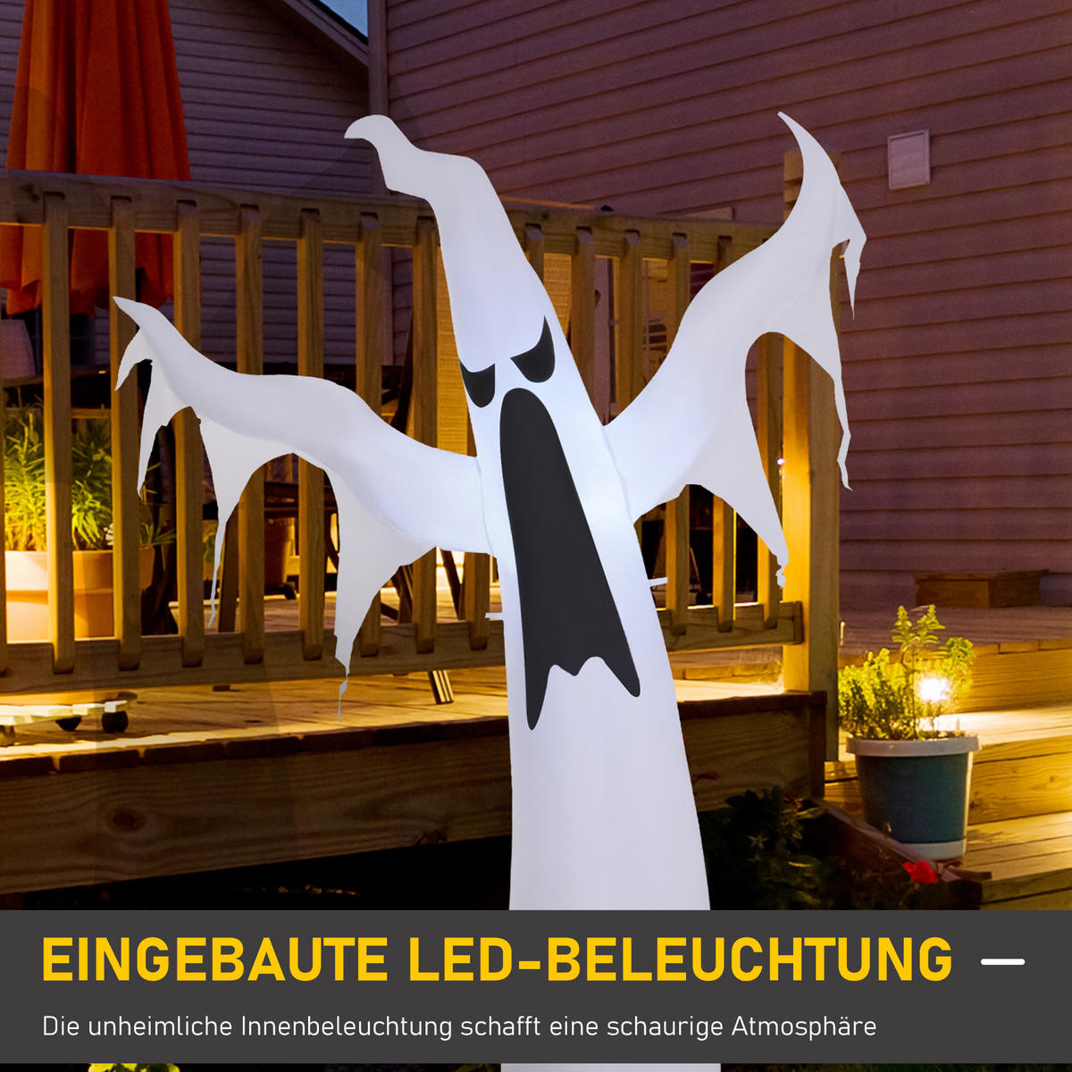 HALLOWEEN Dekoration Selbstaufblasendes Spuk Gespenst Geist LED Beleuchtet Weiß - Weiß, Kunststoff (30/180/130cm) - HOMCOM