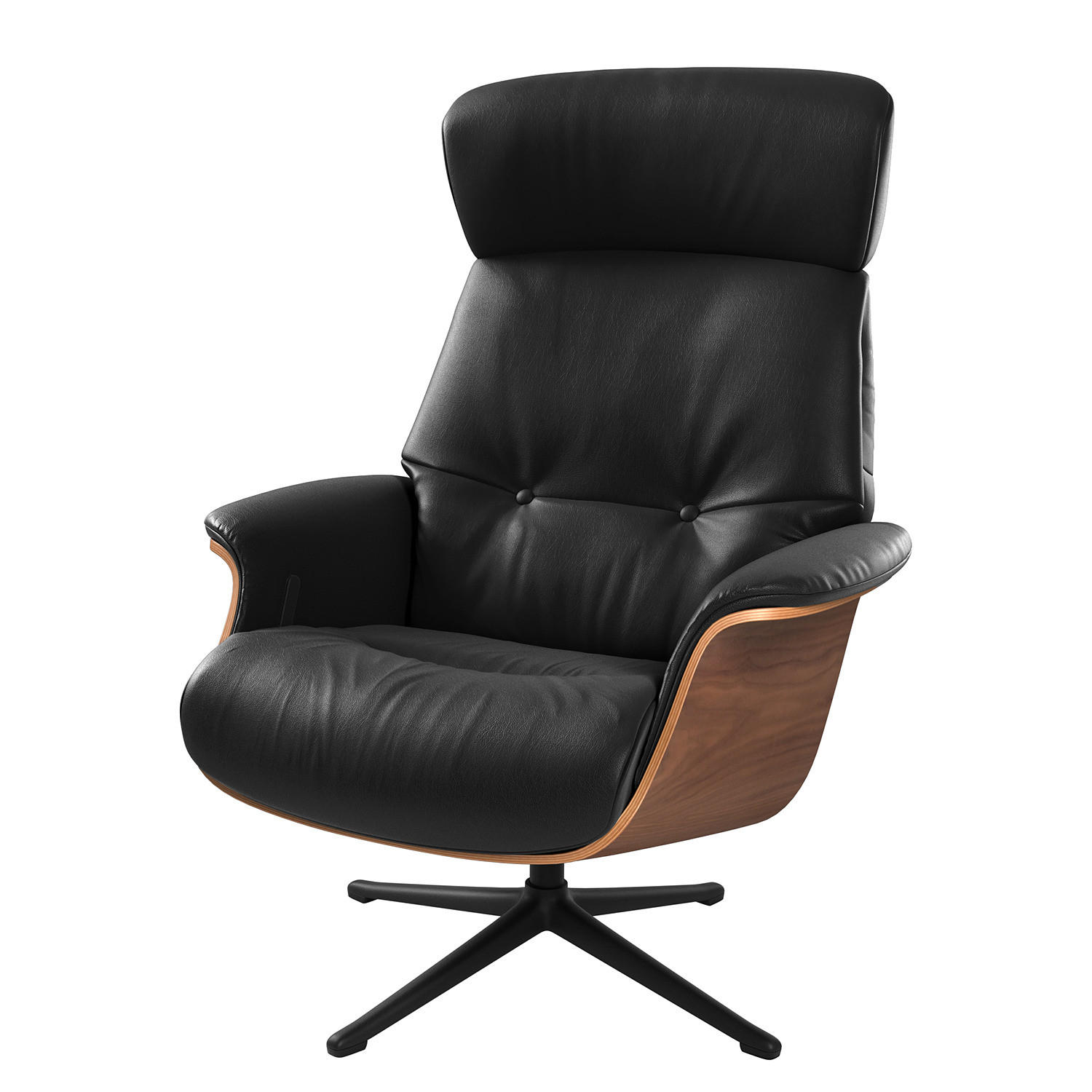 SESSEL - manuell verstellbar - Schwarz, Leder/Holz (83/110/88cm) - home24