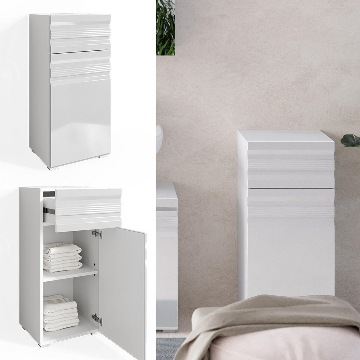 MIDISCHRANK Fredd Weiß 36.4 x 79 cm - Weiß Hochglanz, Holzwerkstoff (36.4/79/31cm) - Vicco