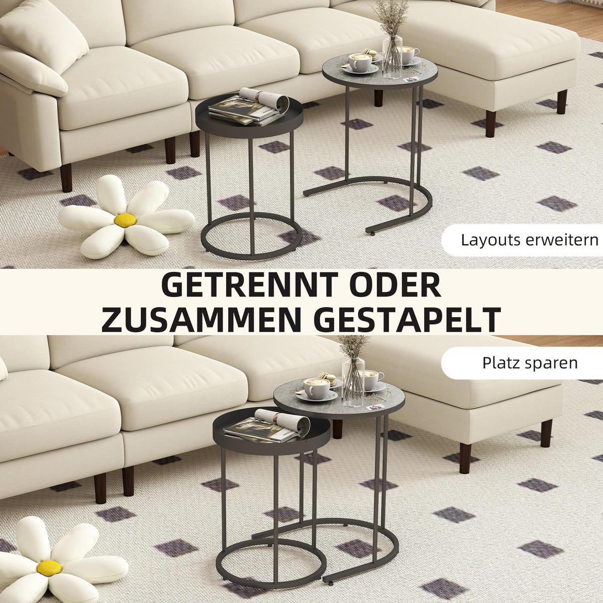 BEISTELLTISCH Grau 2 Stück - Grau, Naturmaterialien (42/42/54cm) - GiPP