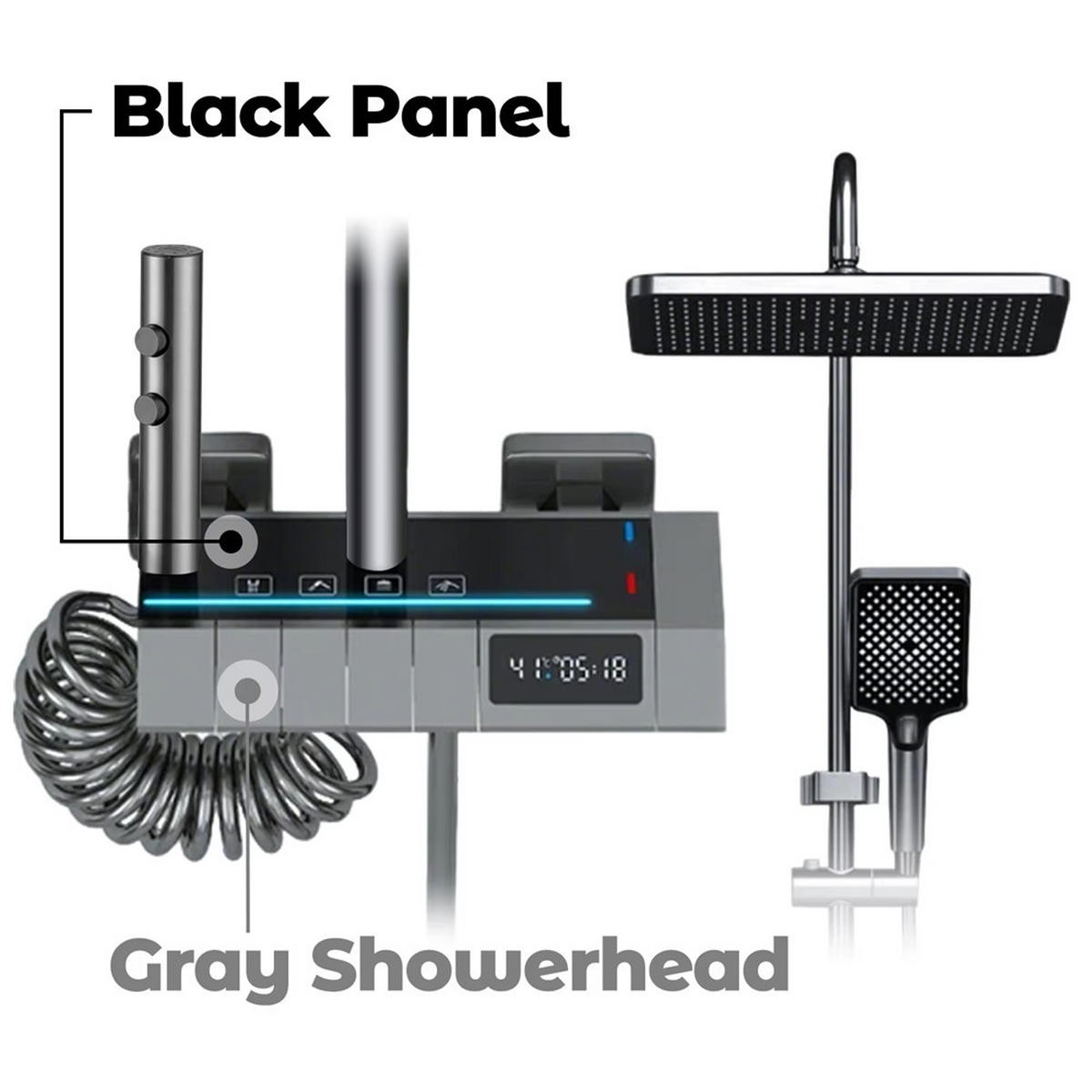 ÜBERKOPFBRAUSESET Regendusche Bidet Mischbatterie Schwarz - Schwarz, Metall (20/110/30cm) - Kaket