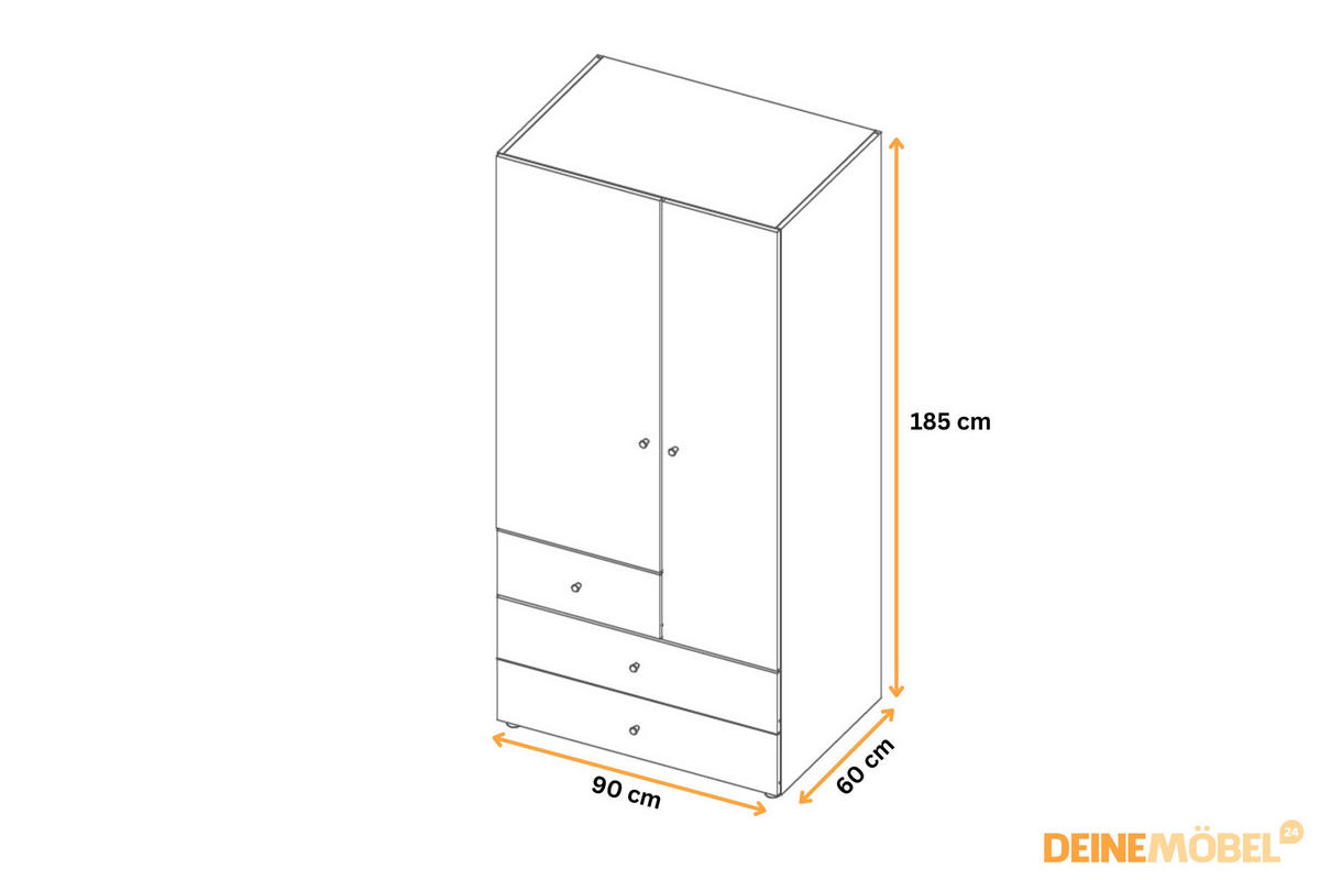 KINDERKLEIDERSCHRANK YOGI 02 90/185 cm in Graubeige / Geölte Eiche / Eukalyptus - Greige/Eichefarben, Holzwerkstoff (90/185/60cm) - Deine Möbel 24
