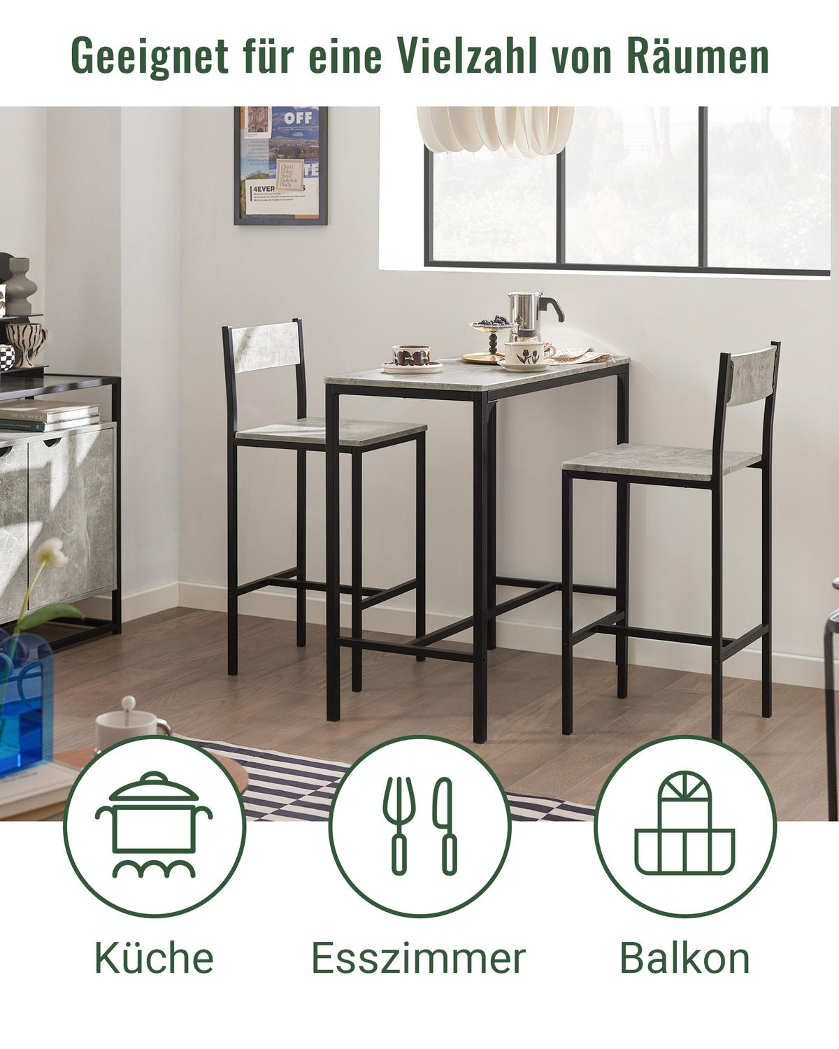 BARTISCH + 2 x BARSTÜHLE - Grau, Holzwerkstoff (89/87/45cm) - SoBuy
