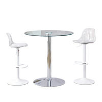 BARTISCH-SET DE-39347 3-teilig, Glastisch und 2 Hocker Weiß/Silber - Silberfarben/Weiß, Metall (89/92/89cm) - ComfortXL