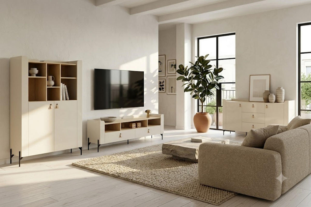 WOHNWAND SOVI A 3-teilig in Macadamia / Eiche Mavelie - Eichefarben/Beige, Holzwerkstoff (440/151/42cm) - Deine Möbel 24