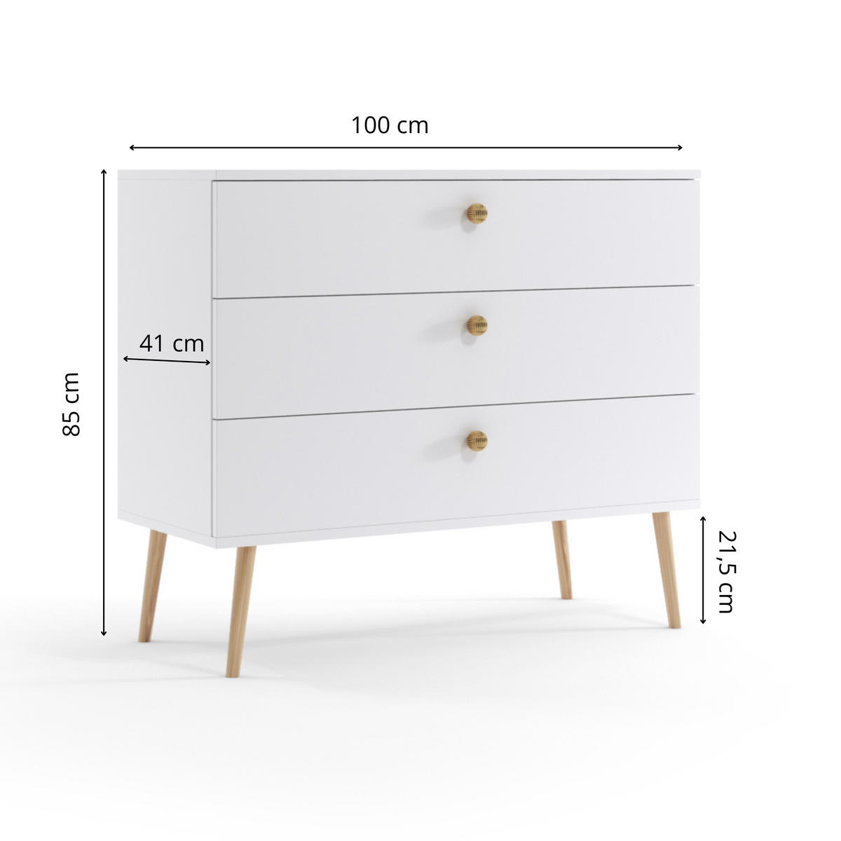 KOMMODE NATURA, 100 cm, Kaschmir, mit 3 Schubladen - Grau, Holz (100/85/41cm) - Excellent Home