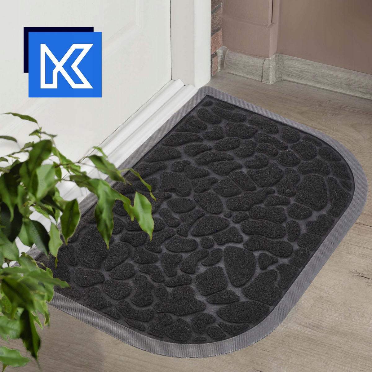 FUSSMATTE 60 x 40 cm, halbrund - Schwarz, Kunststoff (60/40cm) - KADAX