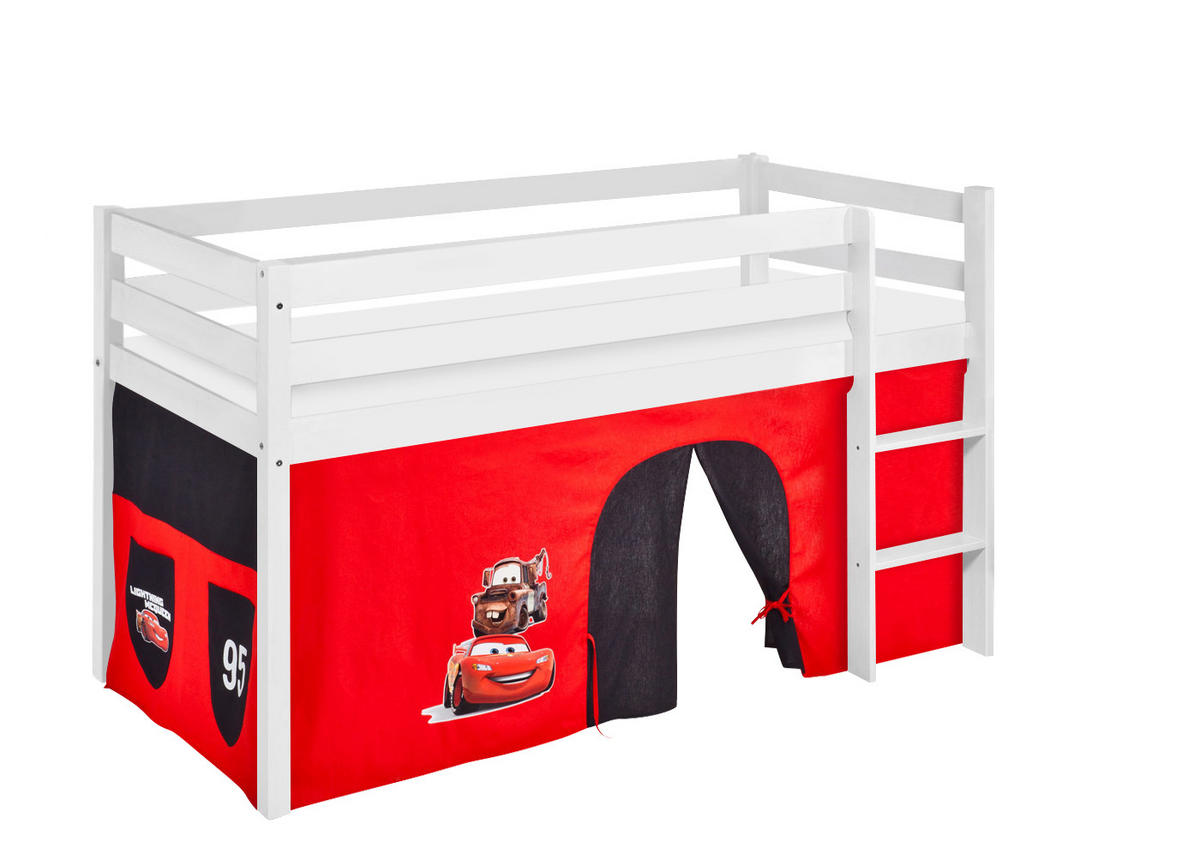HOCHBETT JELLE mit CARS Vorhang - Kinderbett - Weiß, Holz - Lilokids