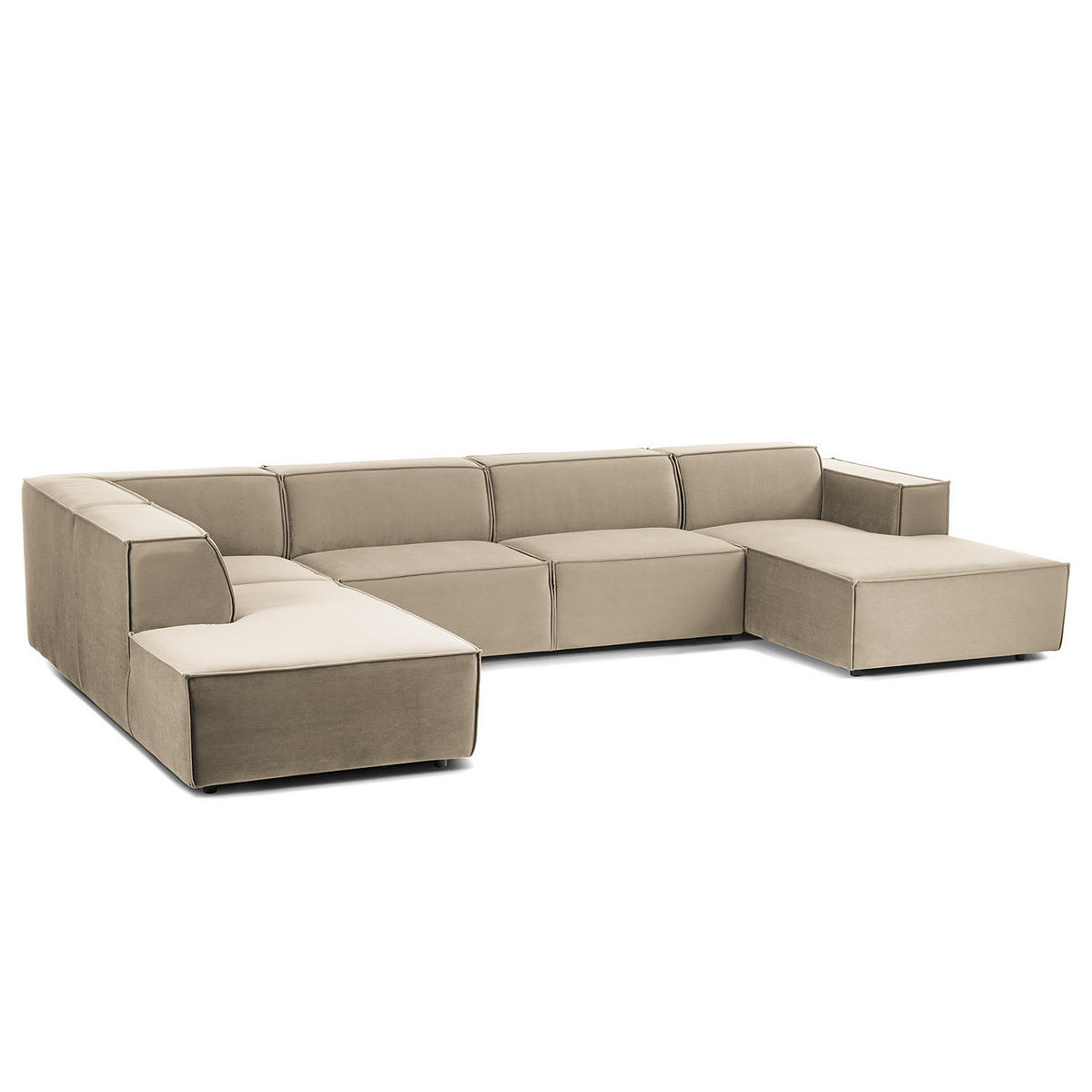 WOHNLANDSCHAFT mit Longchair & Ottomane - Beige/Schwarz, Kunststoff/Textil (369/70/234cm) - home24